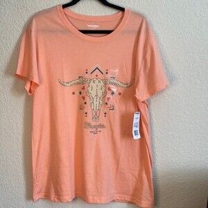 new Wrangler cattle head cowgirl skull western ranch short sleeve L shirt cow